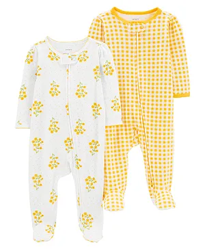 2-Pack Zip-Up Cotton Footie Sleep & Plays - Yellow White
