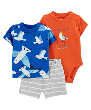 Carter's 3-Piece Seagull Little Short Set - Blue Grey & Orange