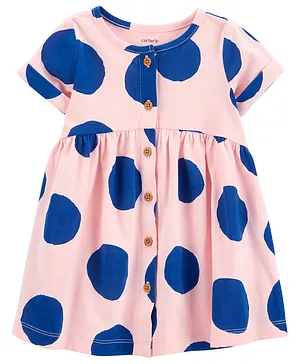Carter's  Polka Dot Cotton Dress - Light Pink Navy Blue