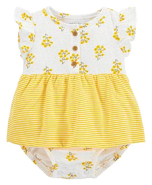 Carter's Short Sleeves Frocks Floral Print - Yellow White