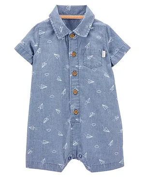 Carter's Chambray Polo Romper - Blue