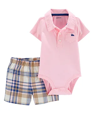 Carter's 2-Piece Polo Bodysuit & Short Set - Pink
