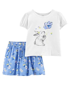 Carter's 2-Piece Bunny Jersey Tee & Floral Skort Set - White Blue