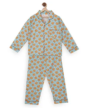 Fluffalump Full Sleeves Cookie Print Cotton Night Suit - Green