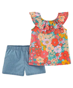 Carter's 2-Piece Floral Top & Chambray Shorts Set - Red Blue