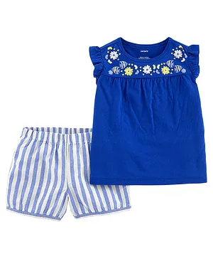 Carter's 2-Piece Floral Top & Linen Shorts Set - Blue