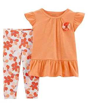 Carter's 2-Piece Short-Sleeve Tee & Floral Legging Set - Orange White