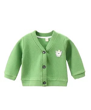 MOMISY Full Sleeves Solid Sweater with Applique - Green