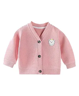 MOMISY Full Sleeves Solid Sweater with Applique - Pink