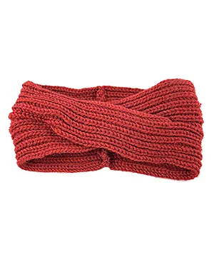 MOMISY Knitted Winter Twist Woolen Striped Headband - Red