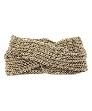MOMISY Knitted Winter Twist Woolen Striped Headband - Khaki