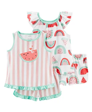 Carter's Toddler 4 Piece Watermelon Loose Fit Poly PJs - Pink Green & White
