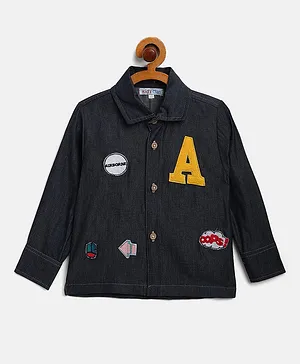 KIDS CLAN Full Sleeves Letter Patch Detailing Shirt - Navy Blue
