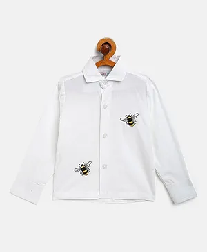 KIDS CLAN Full Sleeves Honey Bee Embroidery Detailing Shirt - White