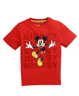Kinsey Disney Mickey Print Half Sleeves Tee - Red