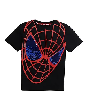 Kinsey Marvel Spiderman Flip Sequences Half Sleeve Tshirt - Black