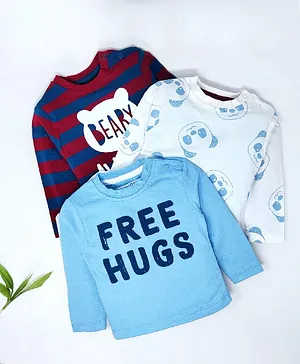 The Boo Boo Club Full Sleeves Pack Of 3 Free Hugs Print & Striped Tee - Multi Color