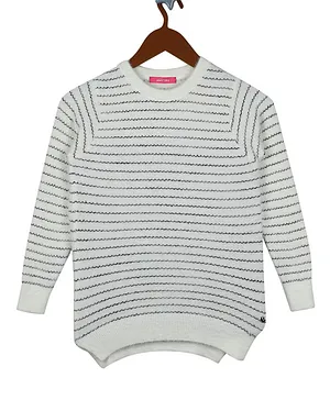 Monte Carlo Full Sleeves Wave Stripes Design Sweater - Off White