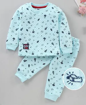 Simply Full Sleeves Cotton Winter Wear Suit - Aqua