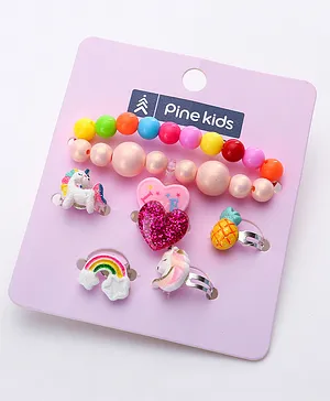 Pine Kids Finger Ring Sets Free Size Pack Of 7 - Multicolor 