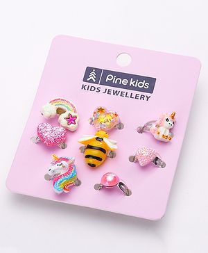 Pine Kids Finger Ring Sets Free Size Pack Of 8 - Multicolor