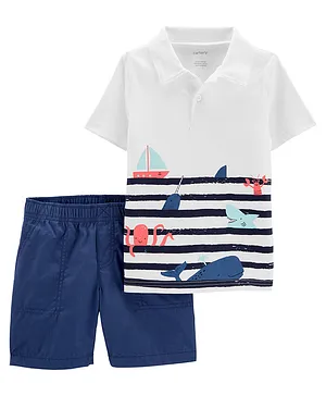 Carter's 2-Piece Whale Polo & Shorts Set - White Navy Blue