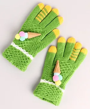 TOONYPORT Ice Cream Design Woolen Gloves - Green