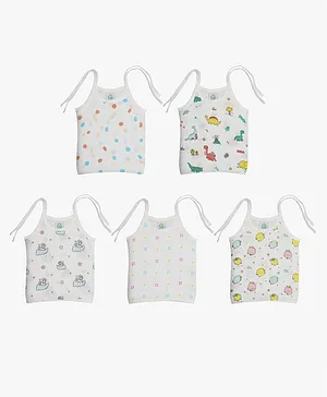 A Toddler Thing Sleeveless Pack Of 5 Muslin Animal Print Jhablas - White