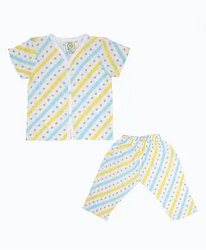 A Toddler Thing Muslin Short Sleeves Stars Print Night Suit - Blue