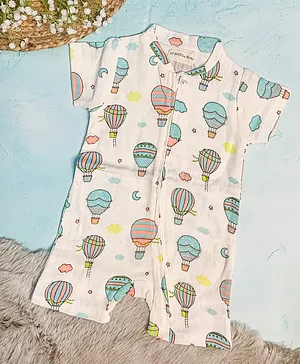 A Toddler Thing Muslin Short Sleeves Hot Air Balloon Print Romper - Beige