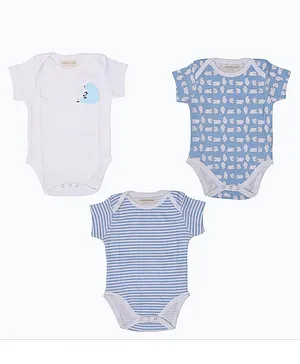 A Toddler Thing Pack Of 3 Short Sleeves Bear Print Onesies - Blue