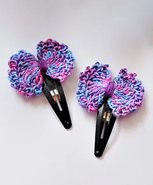 Bobbles & Scallops Frilly Crochet Bow Set Of 2 Snap Clips - Lavender