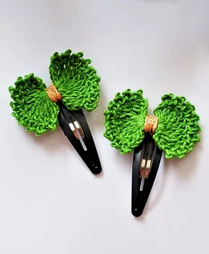Bobbles & Scallops Set Of 2 Frilly Crochet Bow Snap Clips - Green