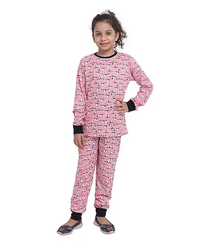 Ninos Dreams Full Sleeves Snowman Print Night Suit - Pink
