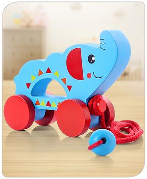 Babyhug Wooden Elephant Pull-Along Toy | Non-Toxic Walker Toy for Babies | Encourages Early Walking, Balance & Coordination | Safe & Durable | Ideal Birthday Gift | Blue | BIS Certified
