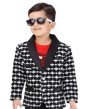 Kooka Kids Full Sleeves Checks Pattern Blazer With Printed Tee-Black