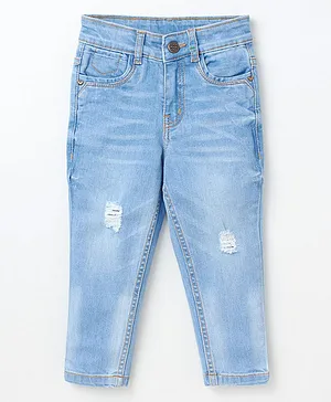 Ed-a-Mamma Full Length Ripped Denim Jeans - Light Blue
