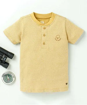 Ed-a-Mamma Half Sleeves Self Design Henley Tee - Mustard Yellow