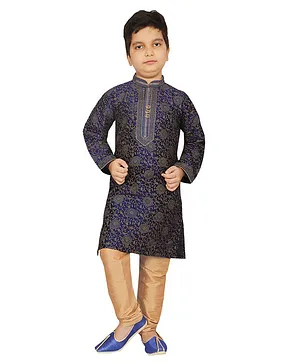 KIDS FARM Full Sleeves Self Design Kurta With Pajama - Navy Blue
