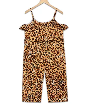 Olele Sleeveless Leopard Print Jumpsuit - Brown