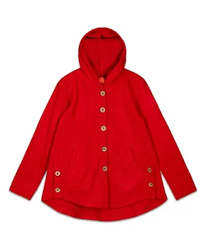 Olele Full Sleeves Solid Hooded Jacket - Red