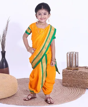 Bhartiya Paridhan Half Sleeves Blouse & Nauvari Saree - Yellow