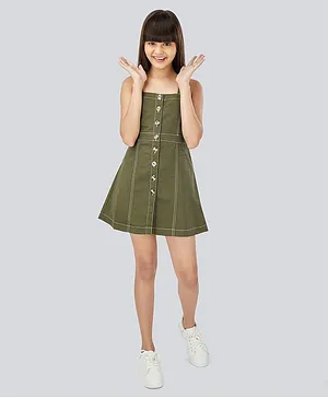 Olele Sleeveless Solid Dress - Olive Green