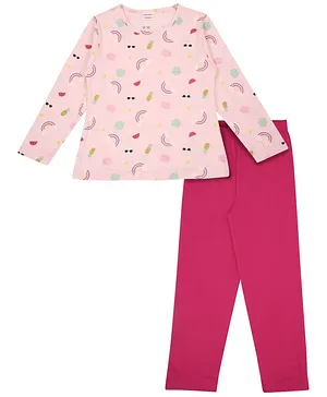 RAINE AND JAINE Rainbow Printed Full Sleeves Night Suit - Pink