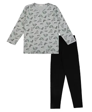 RAINE AND JAINE Dinosaur Printed Full Sleeves Night Suit - Grey