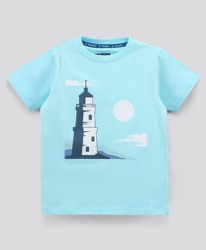 Pine Kids Half Sleeves T-Shirt Tower Print - Blue