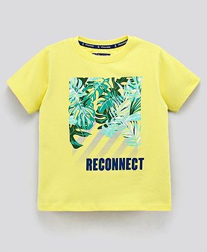 Pine Kids Half Sleeves Cotton Biowashed T-Shirt Reconnect Print - Yellow