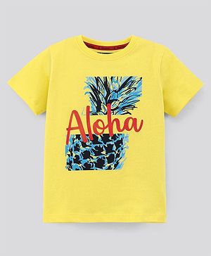 Pine Kids Half Sleeves Cotton T Shirt Placement Print- Yellow