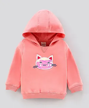 Bonfino Full Sleeves Hooded Sweatshirt Kitty Print - Pink