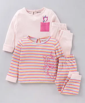 Bonfino Full Sleeves Pyjama Set Unicorn Print - Pink Multicolor